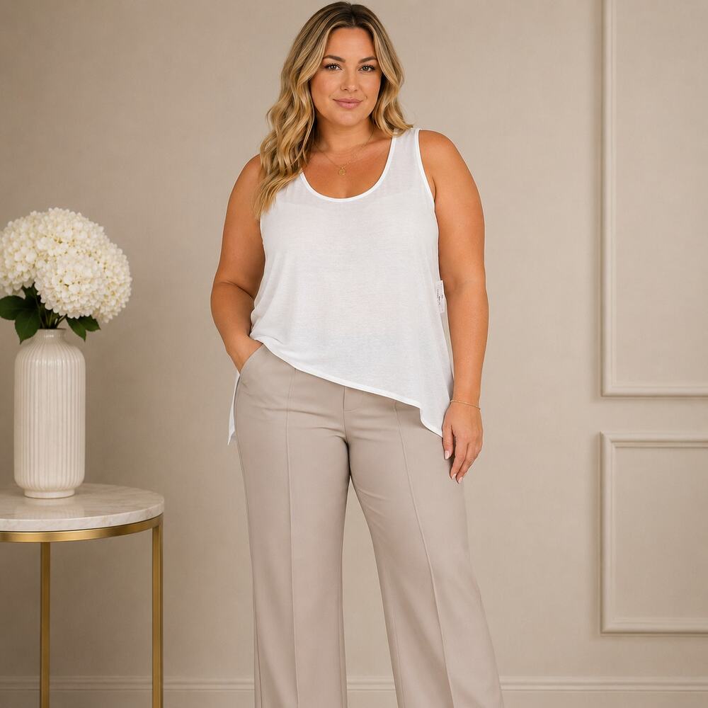 Melissa McCarthy Ivory Sleeveless Pleated Scoop Neck Blouse Tunic Plus Size 2X